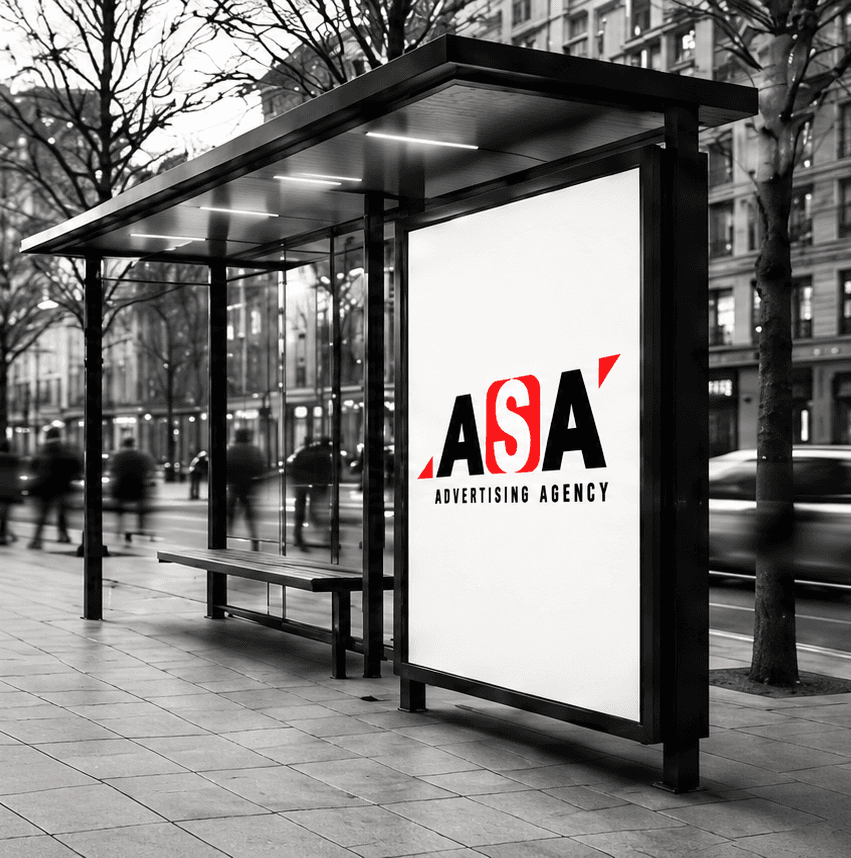ASA outdoor advertising on a city bus shelter
